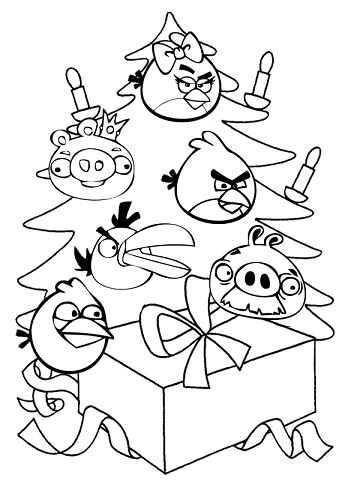 Dibujos de Angry Birds en Navidad para colorear
