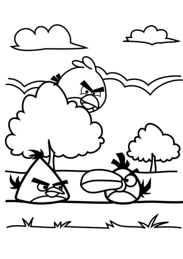 Dibujos de Angry Birds Jugando Cerca de un Árbol para colorear