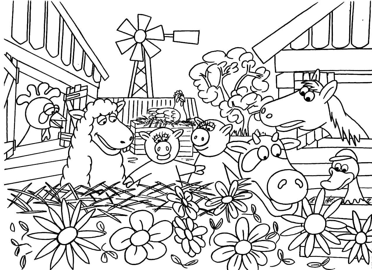 Animales de granja de dibujos animados para colorir