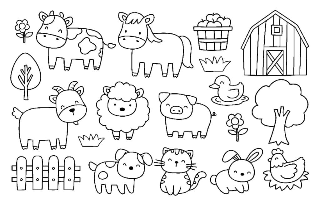 Dibujos de Animales de granja lindos para imprimir para colorear