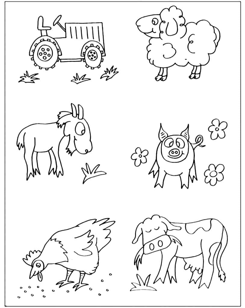 Dibujos de Animales de granja y tractor para colorear