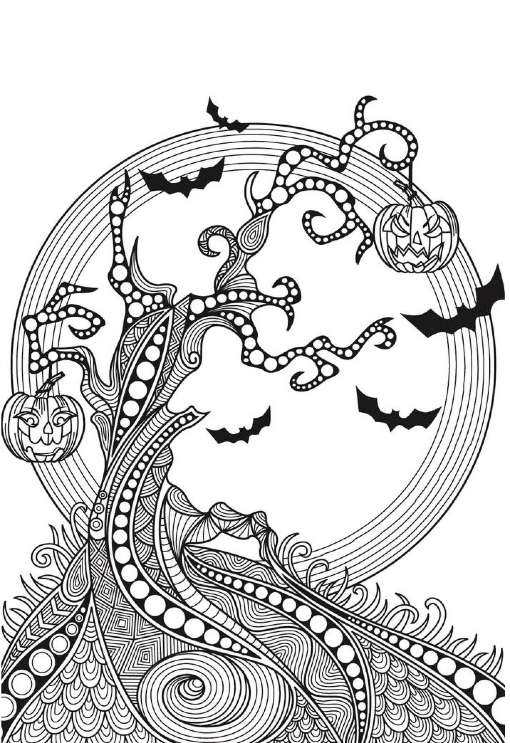 Dibujos de Árbol asustadizo en mandalas de Halloween para colorear