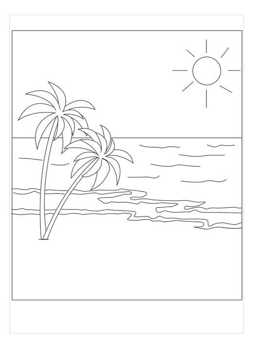 Árbol de Coco en la Playa para colorir