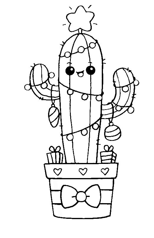 Dibujos de Árbol de Navidad de Cactus para colorear