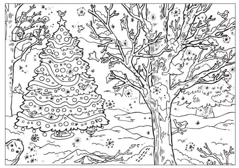 Arbol de navidad en el bosque para colorir