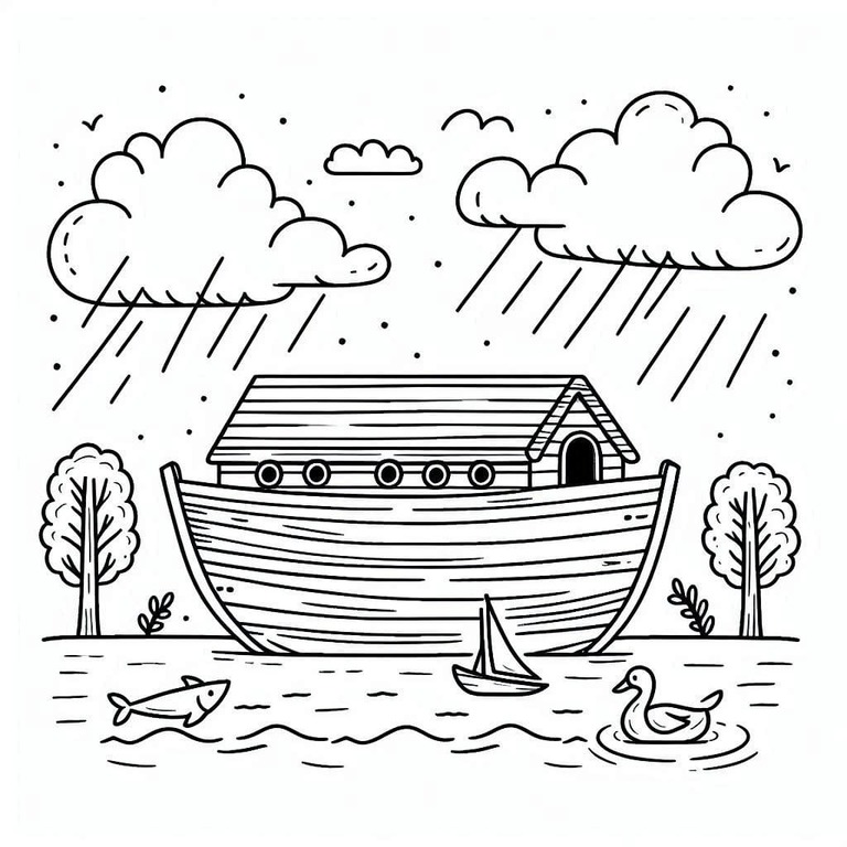Dibujos de Arca de Noé para niños para colorear