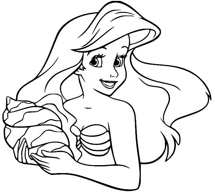 Dibujos de Ariel divertido Sostiene una Concha para colorear