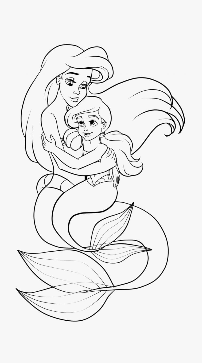 Dibujos de Ariel la Sirena Abraza a su Hermana para colorear