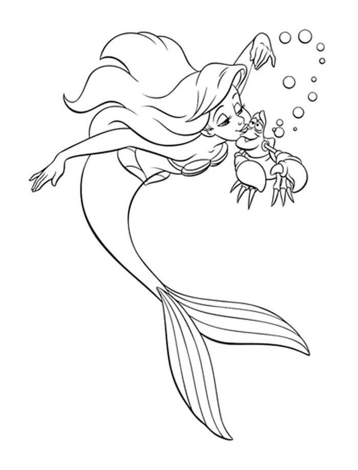 Ariel y Besando a Sebastian para colorir