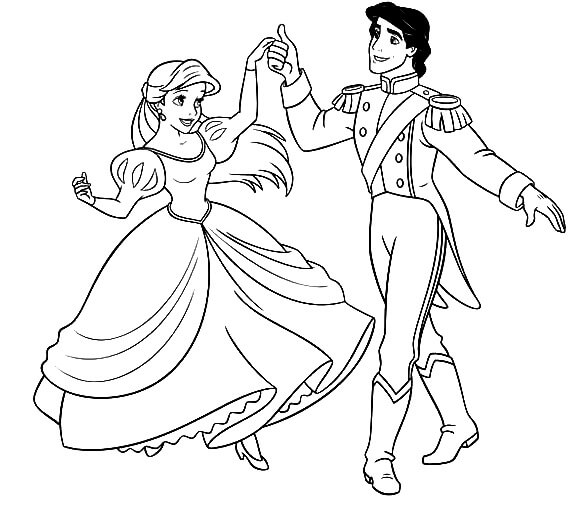 Ariel y Eric Bailando para colorir