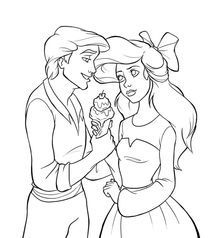 Ariel y Eric con Helado para colorir