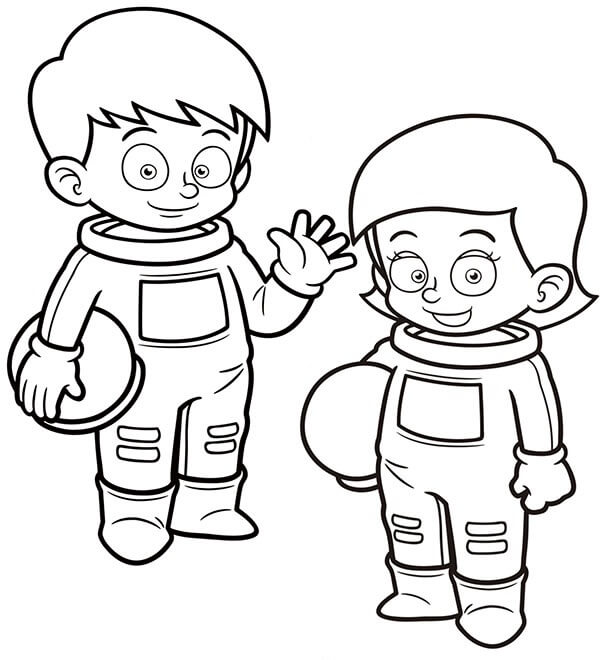 Astronauta de Niña y Niño para colorir