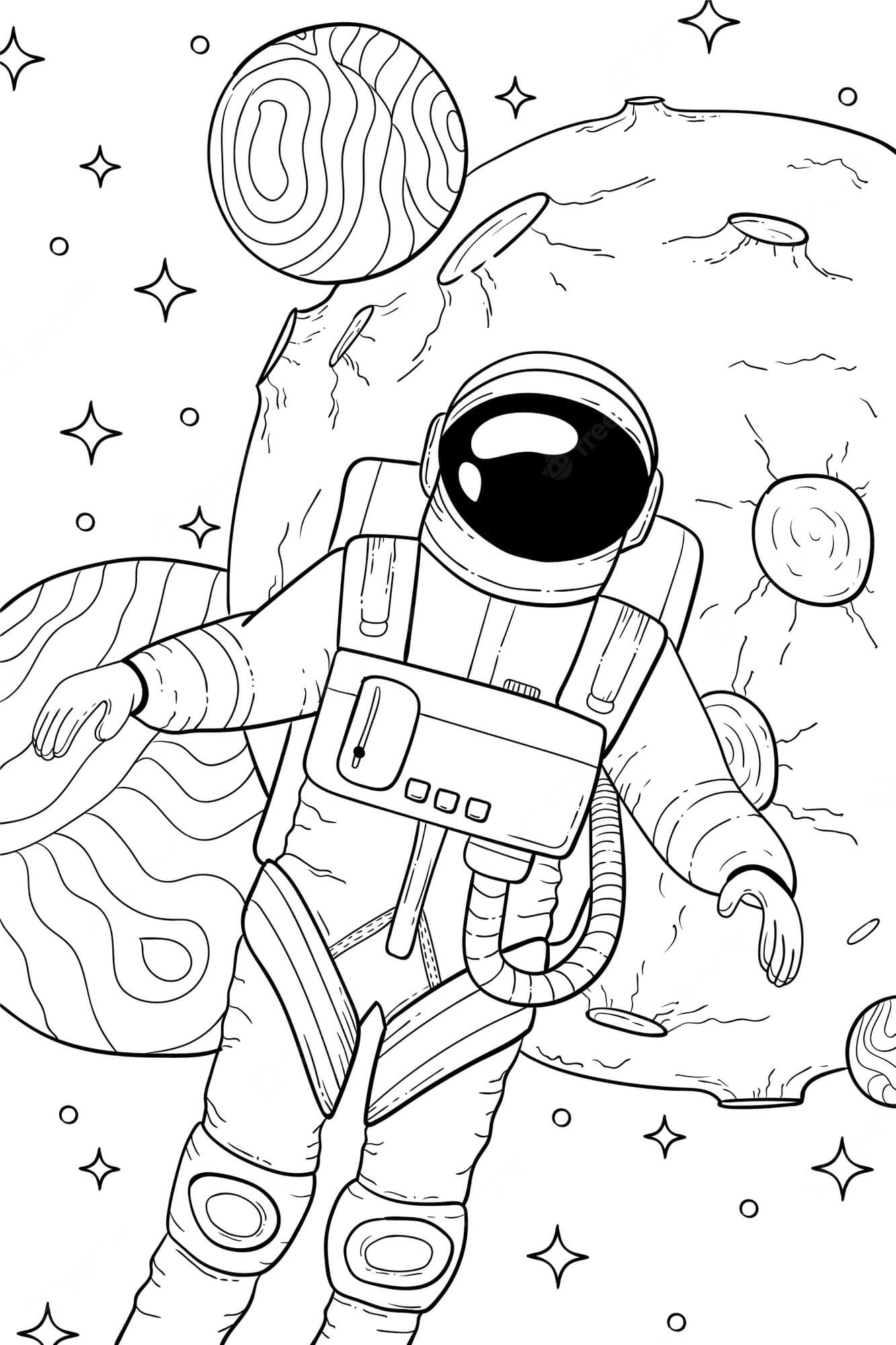 Astronauta Genial con Planetas para colorir
