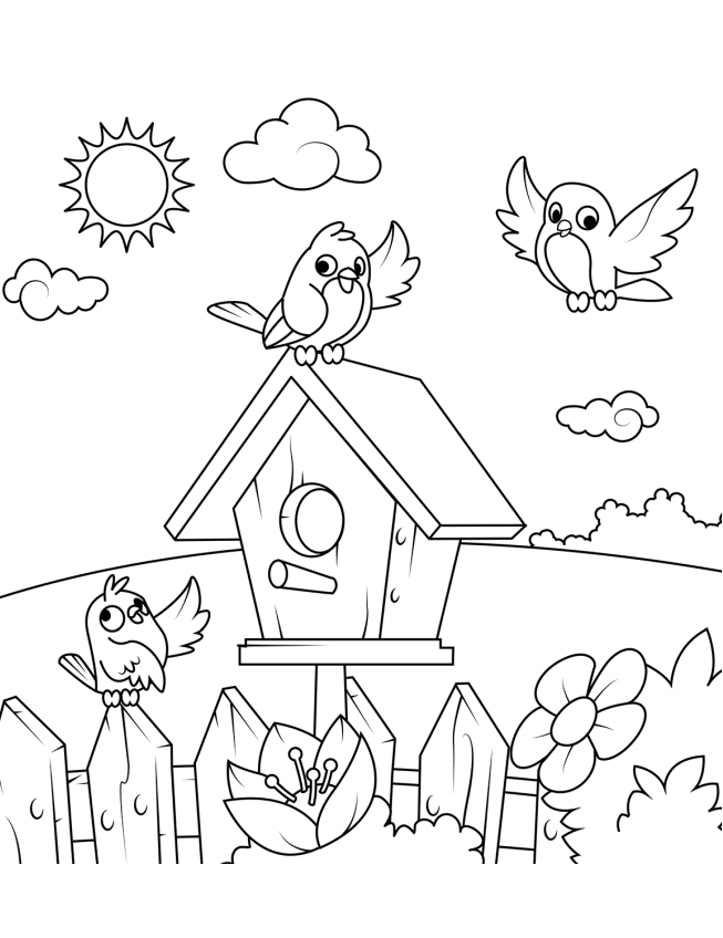 Dibujos de Aves Y Su Casa para colorear