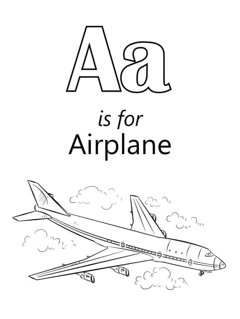 Dibujos de Avión 1 Letra A para colorear