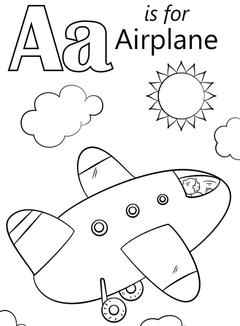 Dibujos de Avión Letra A para colorear