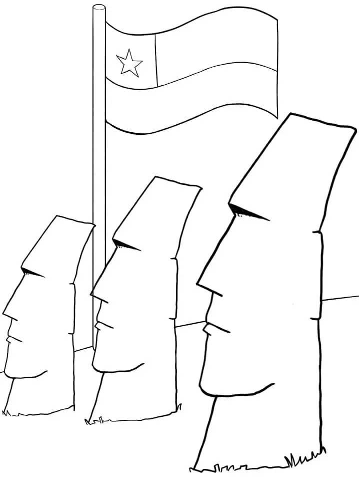 Dibujos de Bandera de Chile y Moai para colorear