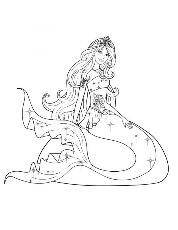 Dibujos de Barbie Sirena fácil en niños para colorear