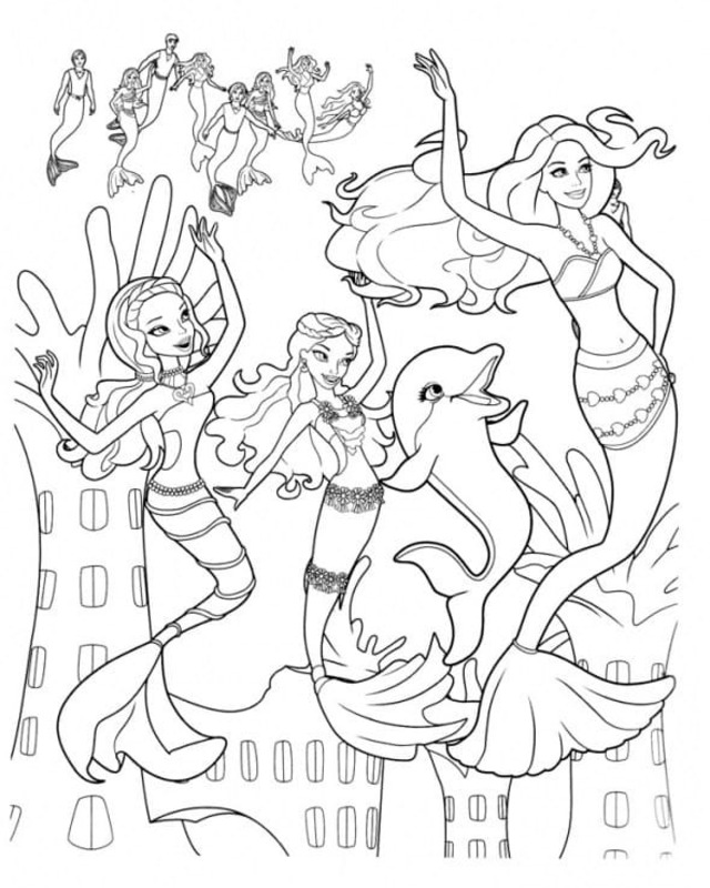 Dibujos de Barbie Sirena Gratis Imprimible para niños para colorear