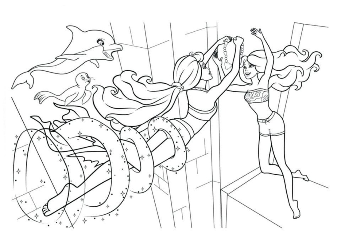 Dibujos de Barbie Sirena Gratis para niños para colorear
