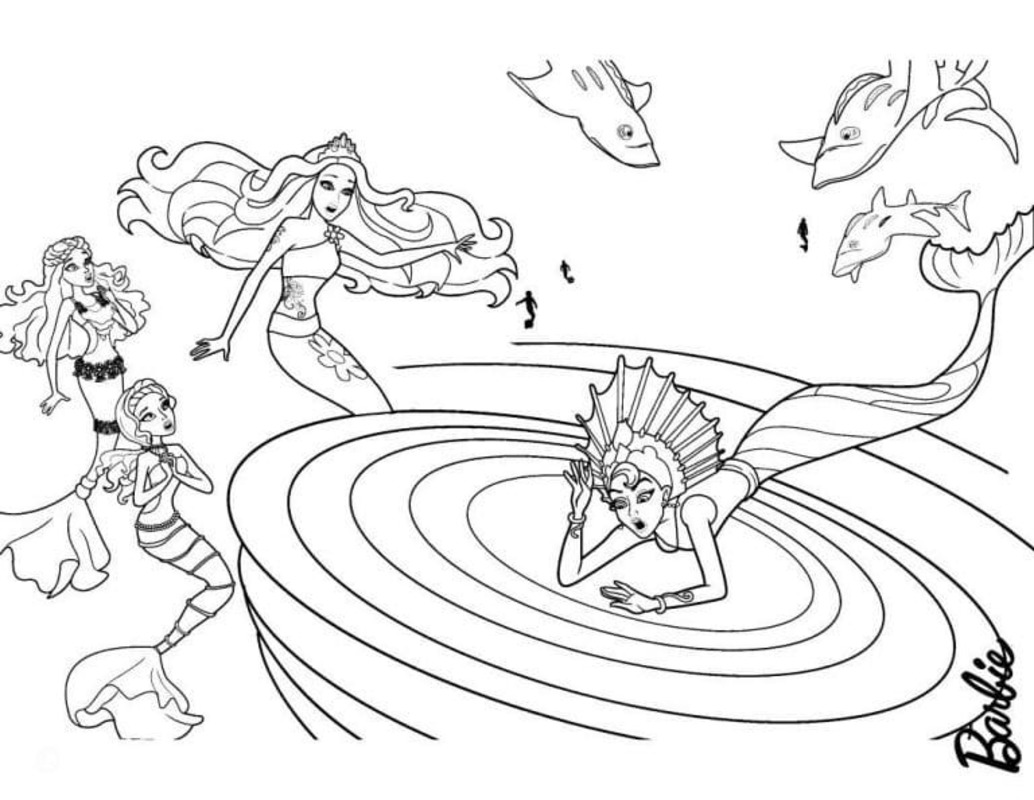 Dibujos de Barbie Sirena Imprimible para niños para colorear