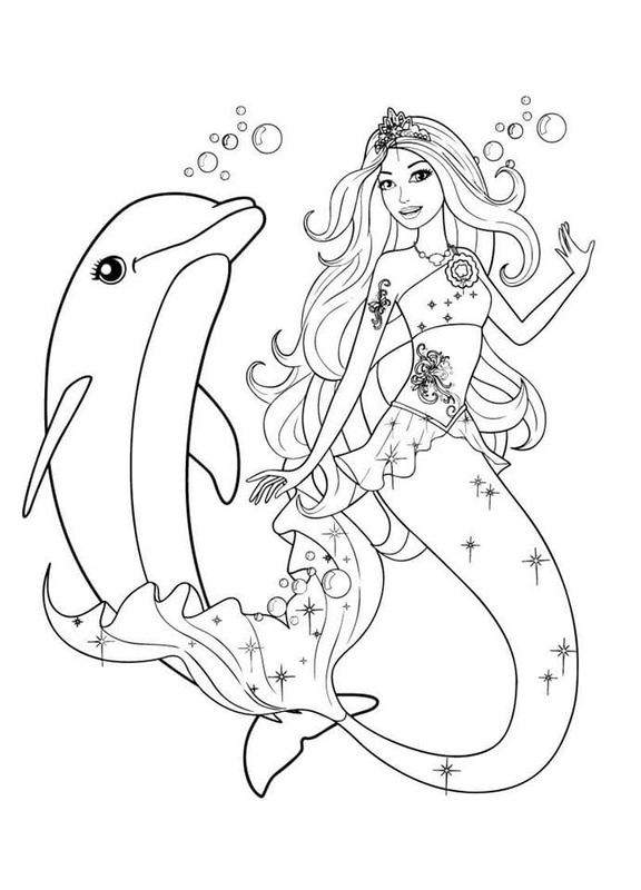 Dibujos de Barbie Sirena sencillo en niños para colorear