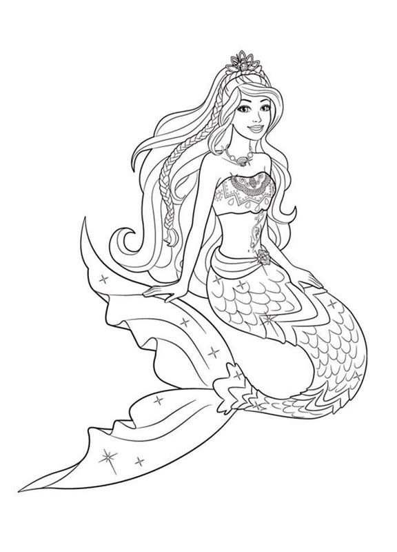 Dibujos de Barbie Sirena sencillo gratuito para colorear