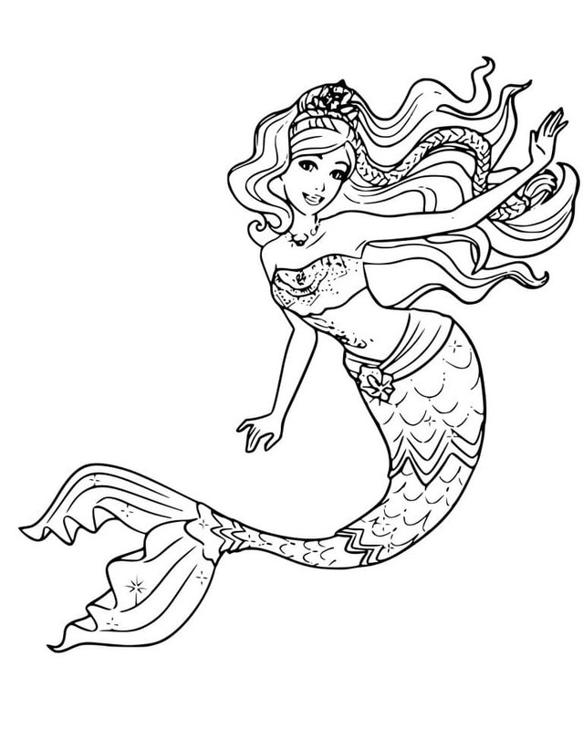 Dibujos de Barbie Sirena sencillo imprimible para colorear