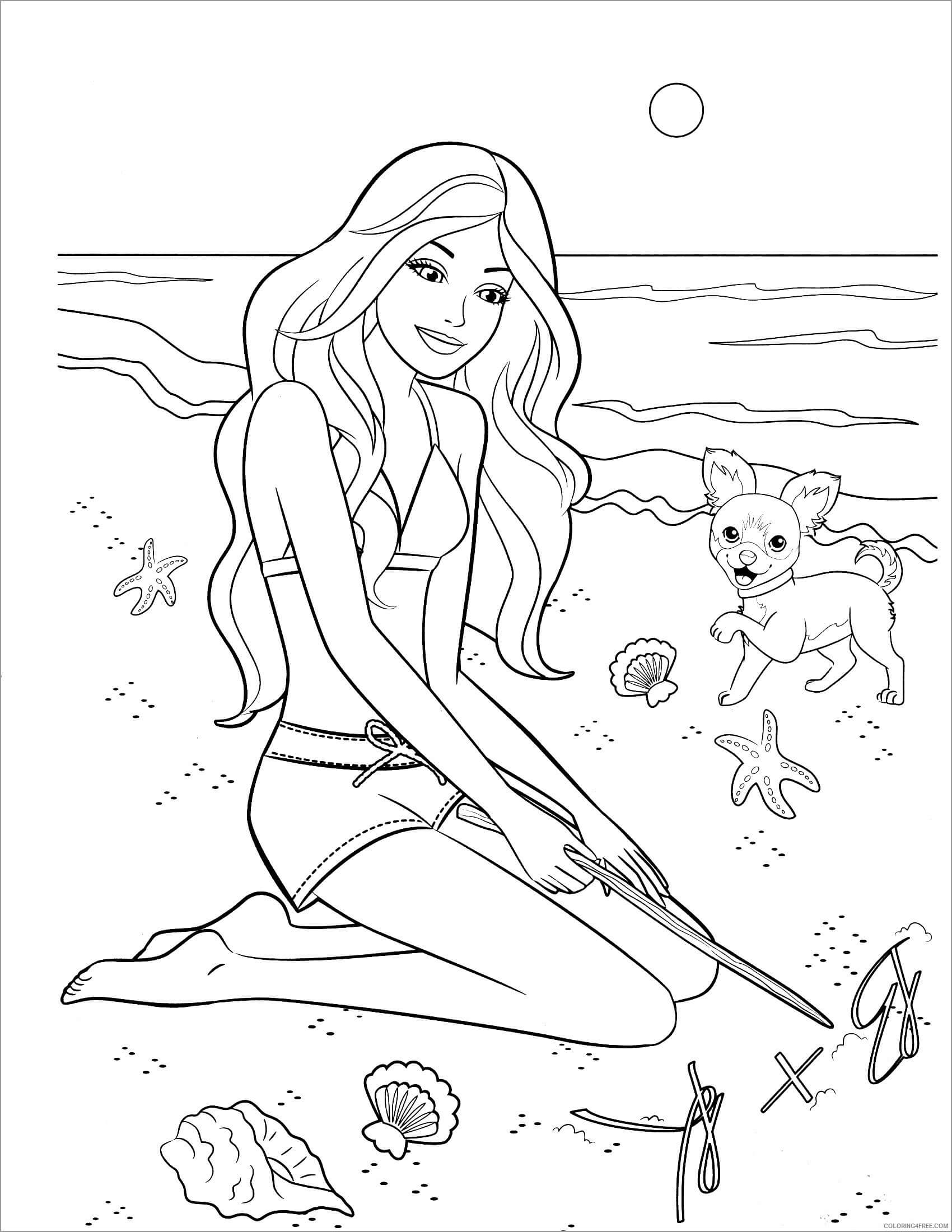 Barbie y el Perro en la Playa para colorir