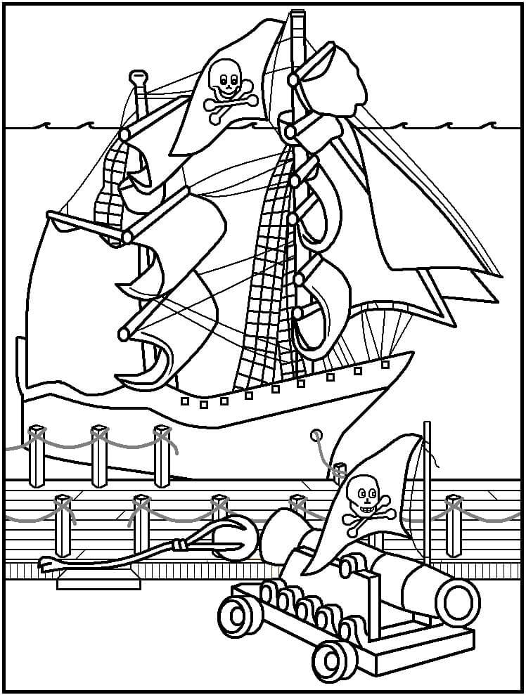 Dibujos de Barco Pirata Con Gran Cañón para colorear