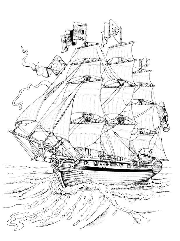 Dibujos de Barco Pirata Con Muchas Velas para colorear