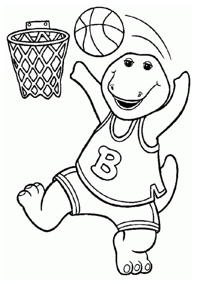 Dibujos de Barney Juega Baloncesto para colorear