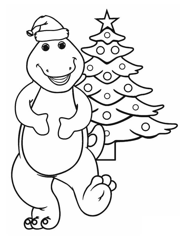 Dibujos de Barney y el árbol de Navidad para colorear