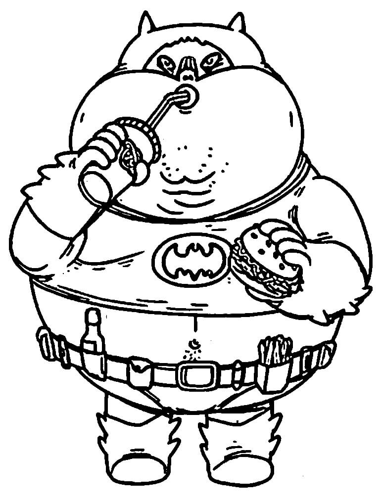 Dibujos de Batman Gordo Comiendo Hamburguesa para colorear