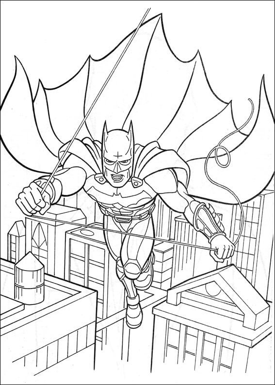 Dibujos de Batman Volando en la Ciudad para colorear