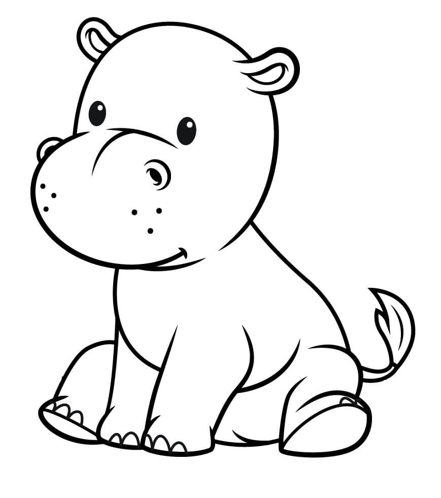 Bebé Hipopótamo Sentado para colorir