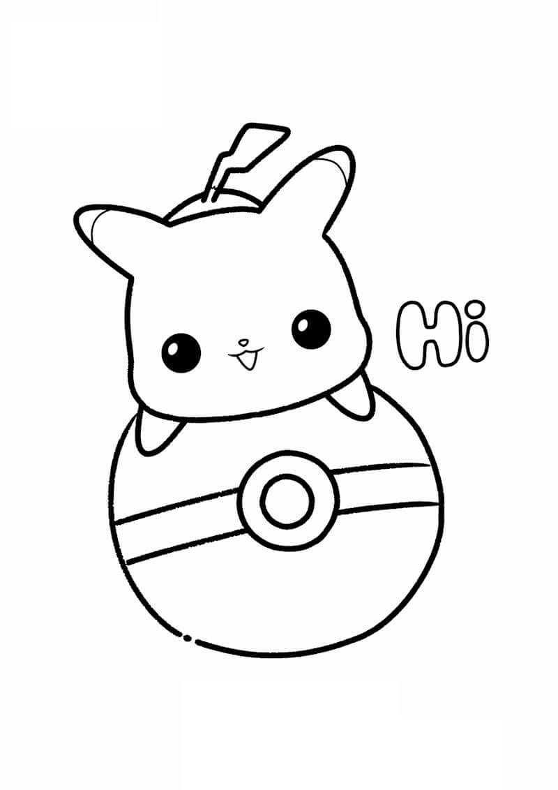Dibujos de Bebé Pikachu con Pokebola para colorear