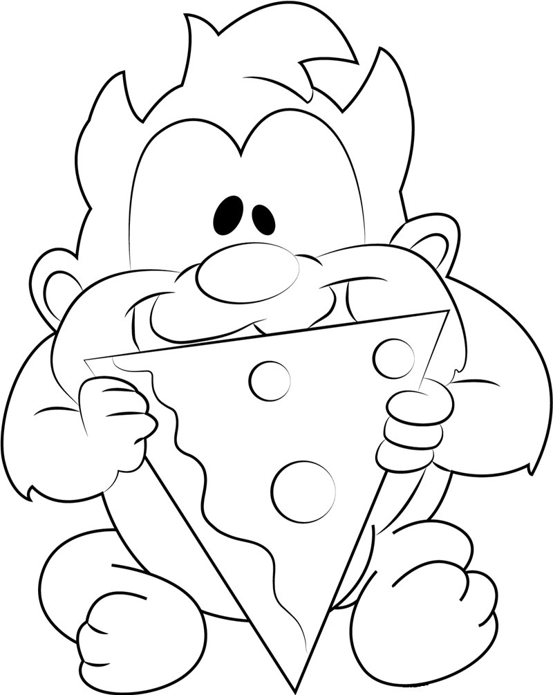 Dibujos de Bebé Taz Comiendo Pizza para colorear