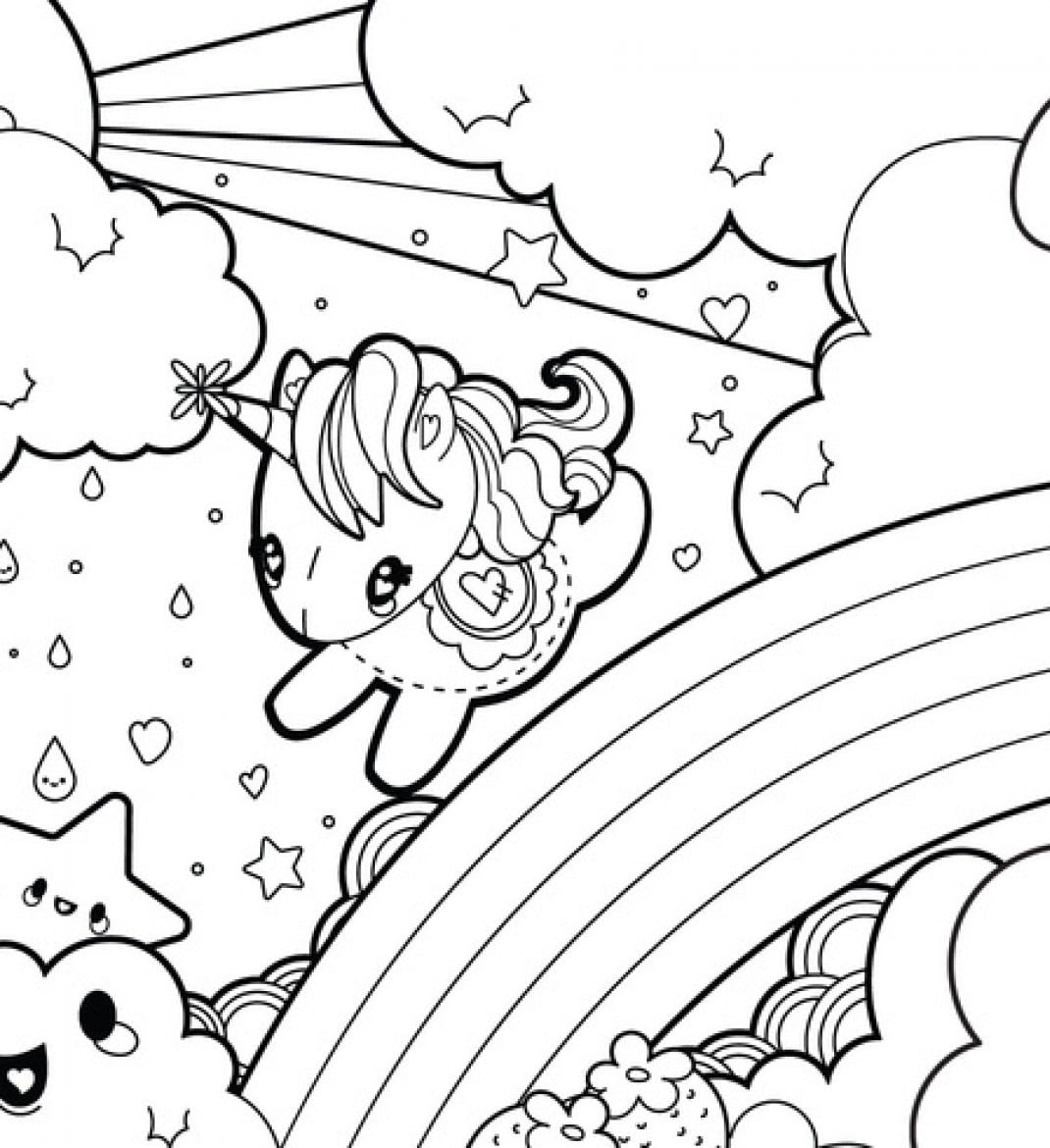 Dibujos de Bebé Unicornio En El Cielo Mágico para colorear