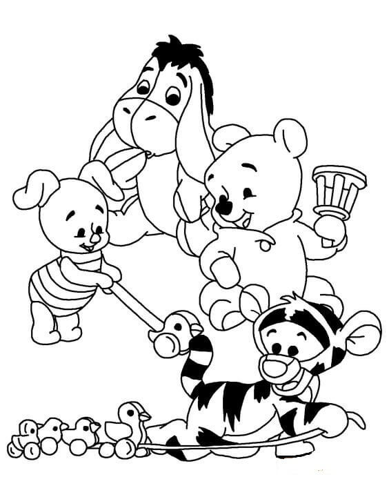 Dibujos de Bebé Winnie the Pooh y Amigos para colorear