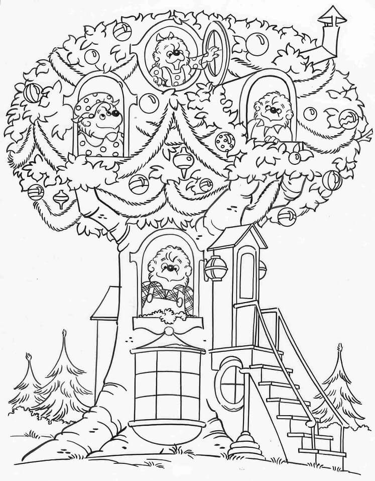 Dibujos de Berenstain Bears en la Casa del árbol para colorear