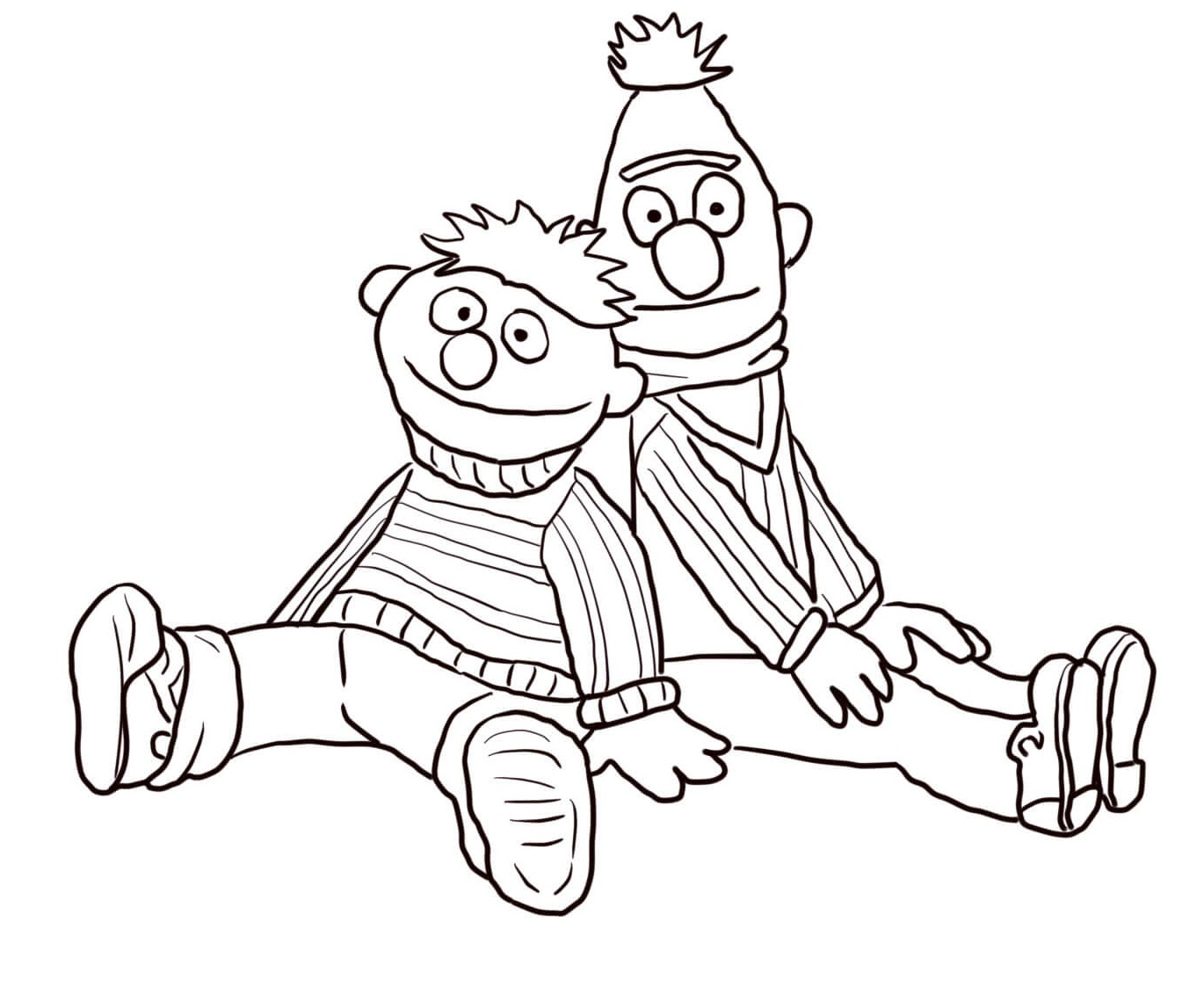 Dibujos de Bert Y Ernie Sentados para colorear
