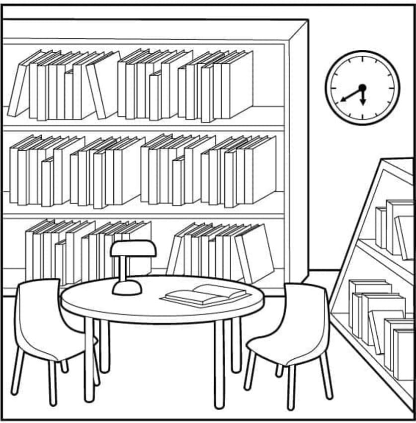 Dibujos de Biblioteca básico en niños para colorear