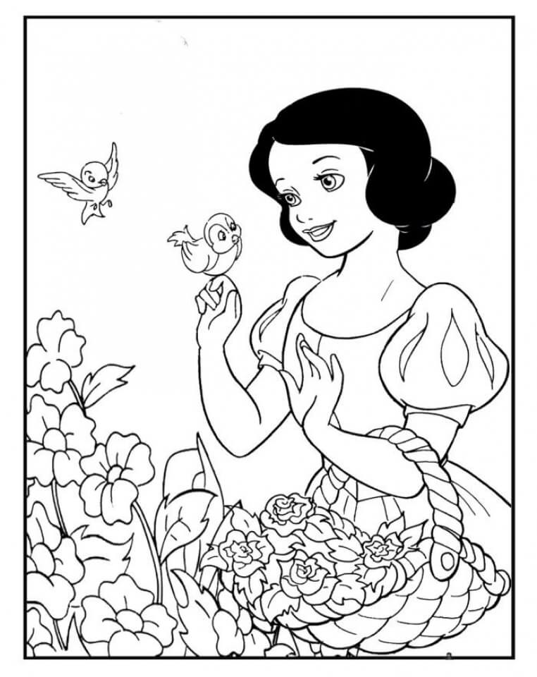 Dibujos de Blancanieves y Pájaro Flor para colorear