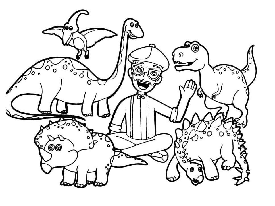 Dibujos de Blippi con dinosaurios para colorear