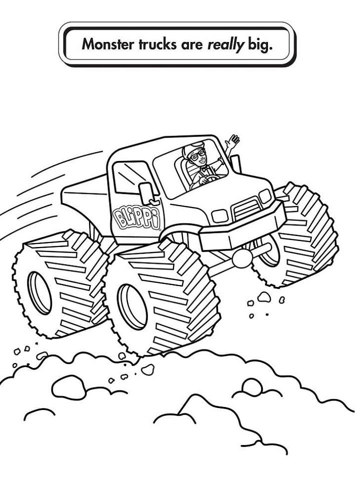 Dibujos de Blippi conduciendo un camión monstruo para colorear