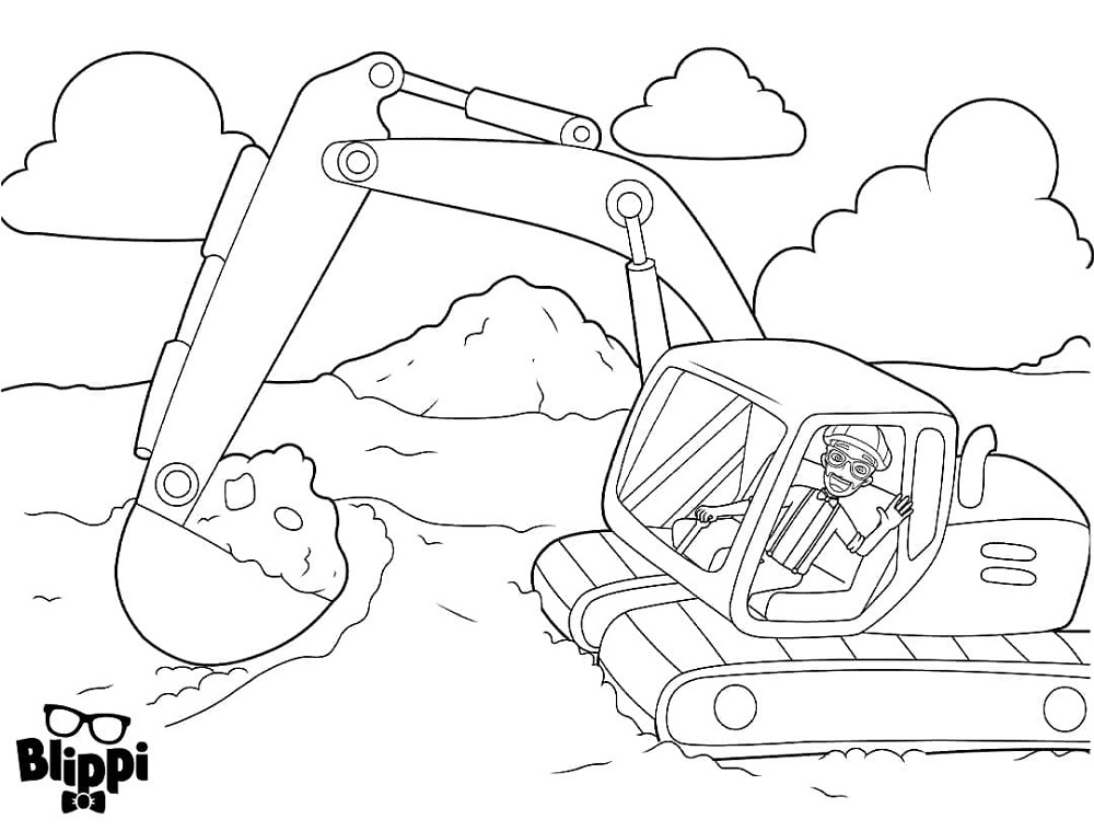 Dibujos de Blippi conduciendo una excavadora para colorear
