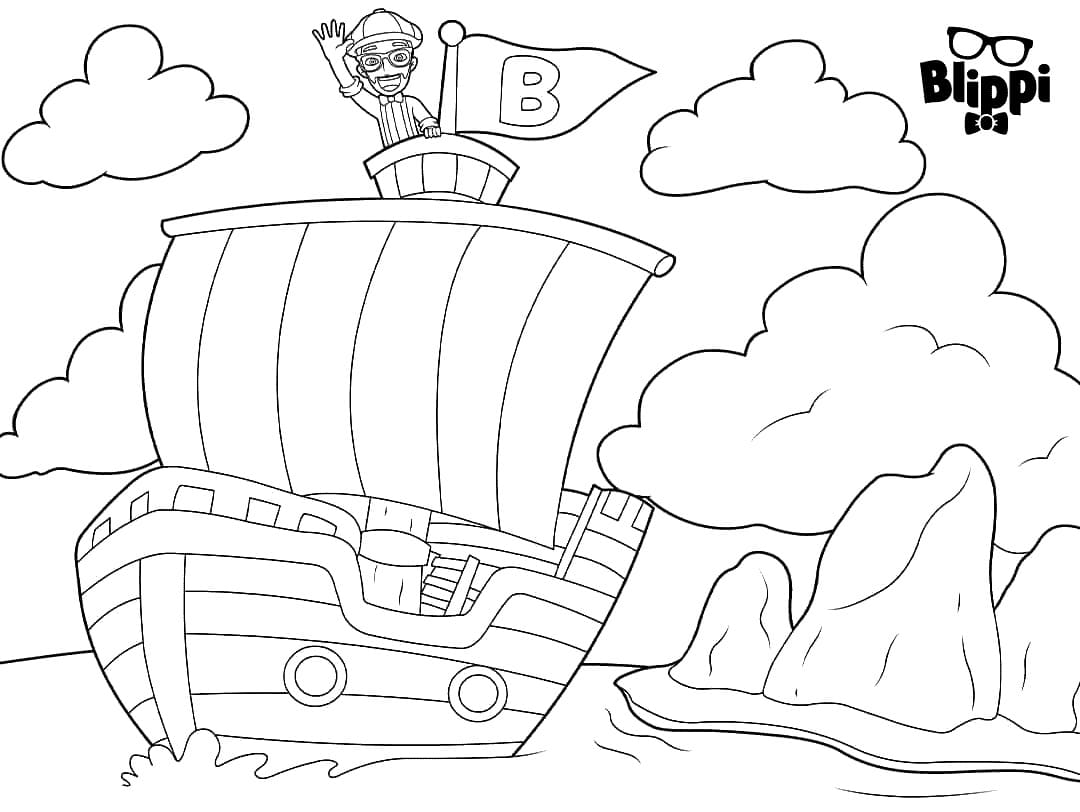 Dibujos de Blippi en el barco pirata para colorear