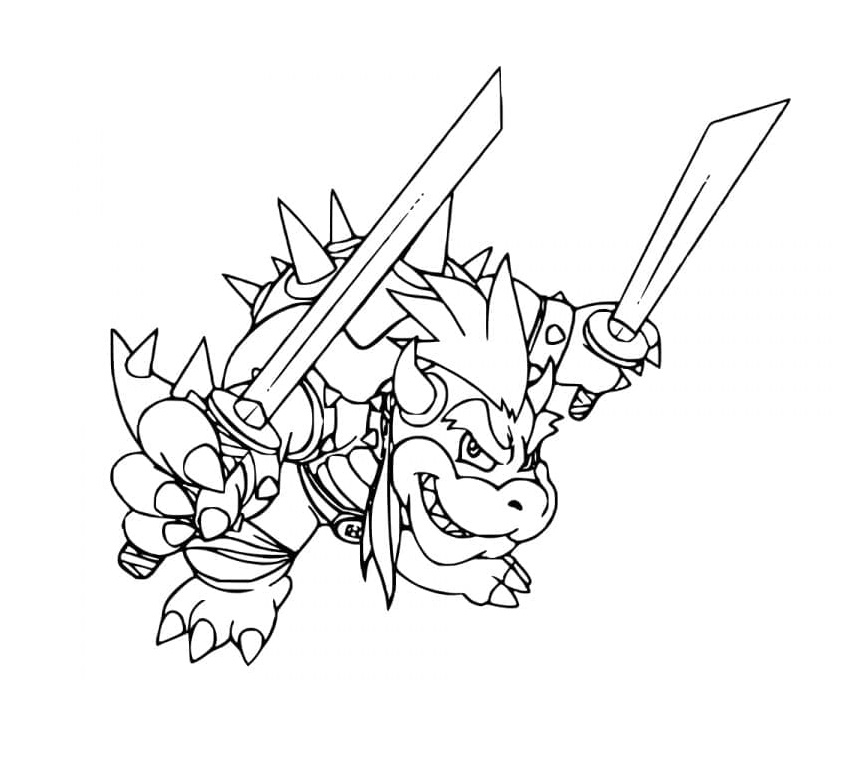 Dibujos de Bowser con espadas para colorear