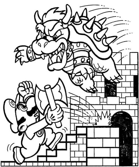 Dibujos de Bowser contra Mario para colorear